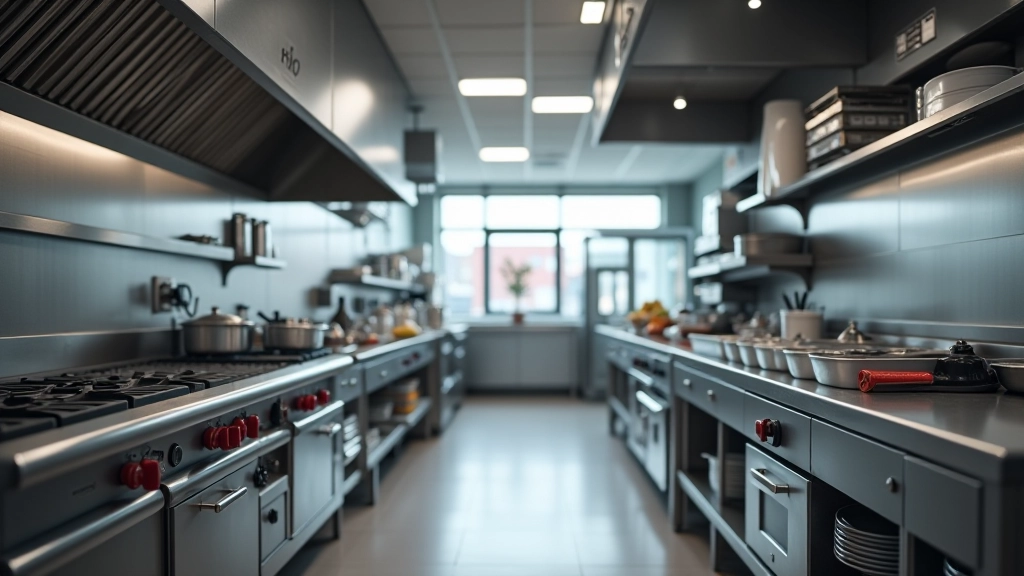 Professional kitchen setup with commercial cooking equipment
