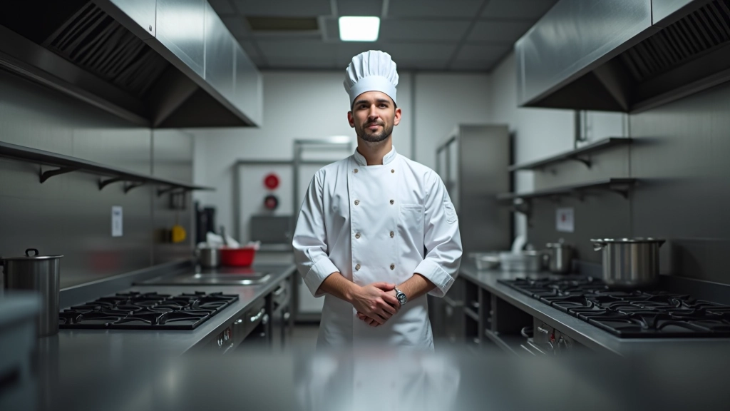 Commercial kitchen equipment installation showing proper counter heights and spacing