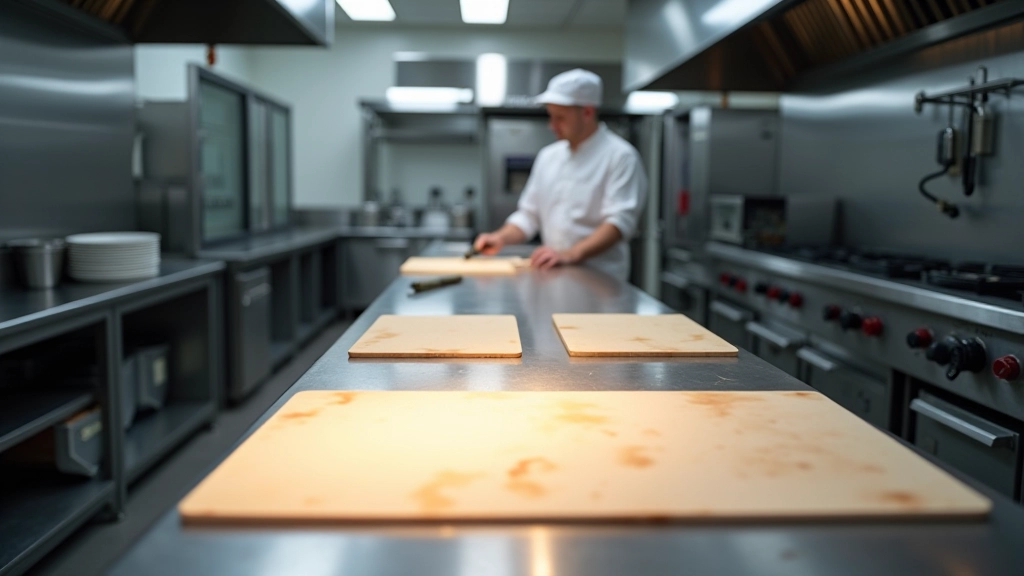 Diagram showing work triangle layout in commercial kitchen with prep, cooking, and plating zones marked