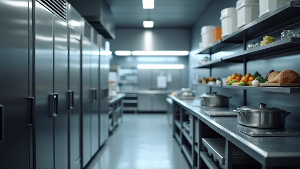 Storage and refrigeration equipment in organized commercial kitchen